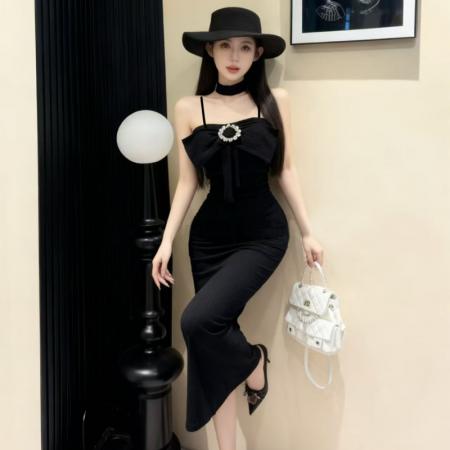 FA48169# 网红爆版羊绒面料纯欲风无袖性感吊带打底包臀中长款内搭连衣裙 服裝批發女裝批發服飾貨源