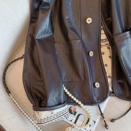 FA48178# 原版欧洲站高级感炸街机车皮衣外套女25春秋小个子复古夹克上衣潮 服裝批發女裝批發服飾貨源