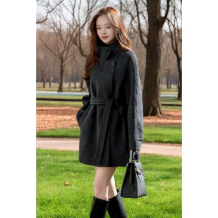 FA48179# 立领系带大衣新款秋冬小个子韩版毛呢外套呢子大衣女气质潮流 服裝批發女裝批發服飾貨源