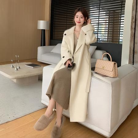 FA48181# 新款加厚大衣女冬装气质针织拼接小香风别致韩版长款毛呢外套 服裝批發女裝批發服飾貨源