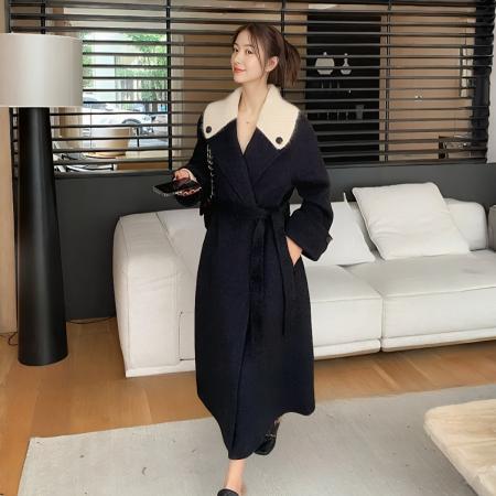 FA48181# 新款加厚大衣女冬装气质针织拼接小香风别致韩版长款毛呢外套 服裝批發女裝批發服飾貨源