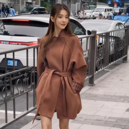 FA48182# 复古港风撞色格纹立领毛呢外套女冬季韩版系带收腰气质大衣潮 服裝批發女裝批發服飾貨源