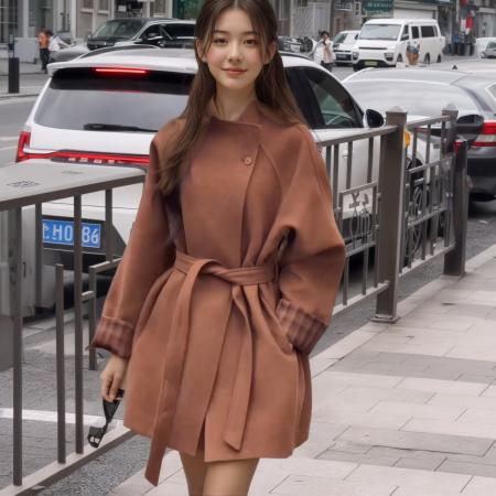 FA48182# 复古港风撞色格纹立领毛呢外套女冬季韩版系带收腰气质大衣潮 服裝批發女裝批發服飾貨源