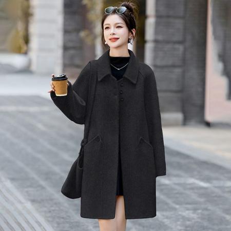FA48184# 极简风加厚毛呢大衣女中长款秋冬新款翻领宽松气质毛呢外套女 服裝批發女裝批發服飾貨源