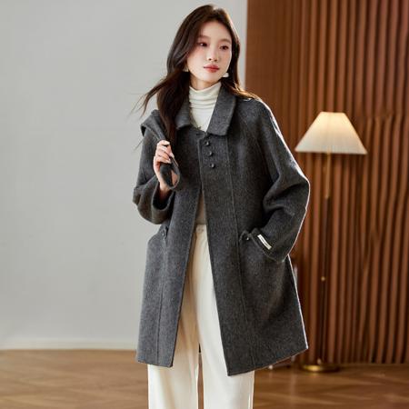 FA48184# 极简风加厚毛呢大衣女中长款秋冬新款翻领宽松气质毛呢外套女 服裝批發女裝批發服飾貨源