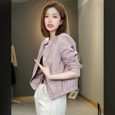 FA48185# 春季新款软皮衣机车皮衣女小个子复古立领休闲皮夹克衫外套 服裝批發女裝批發服飾貨源
