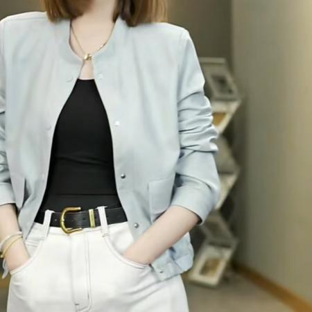 FA48185# 春季新款软皮衣机车皮衣女小个子复古立领休闲皮夹克衫外套 服裝批發女裝批發服飾貨源