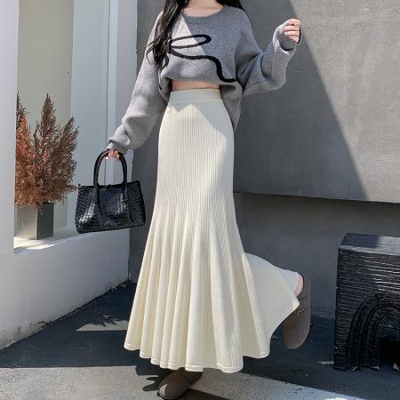 FA48188# 针织鱼尾裙半身裙秋冬女新款高腰修身气质冬裙垂坠感a字长裙 服裝批發女裝批發服飾貨源