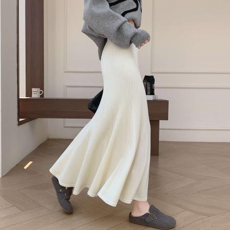 FA48188# 针织鱼尾裙半身裙秋冬女新款高腰修身气质冬裙垂坠感a字长裙 服裝批發女裝批發服飾貨源