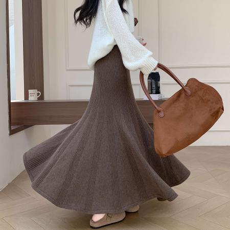 FA48188# 针织鱼尾裙半身裙秋冬女新款高腰修身气质冬裙垂坠感a字长裙 服裝批發女裝批發服飾貨源