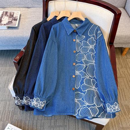 FA48189# 跨境专供东南亚爆款蓝色高端新中式国风复古重工民族长袖衬衫上衣 服裝批發女裝批發服飾貨源