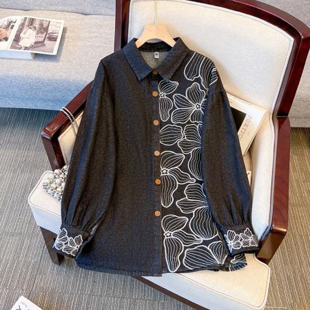 FA48189# 跨境专供东南亚爆款蓝色高端新中式国风复古重工民族长袖衬衫上衣 服裝批發女裝批發服飾貨源