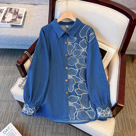 FA48189# 跨境专供东南亚爆款蓝色高端新中式国风复古重工民族长袖衬衫上衣 服裝批發女裝批發服飾貨源