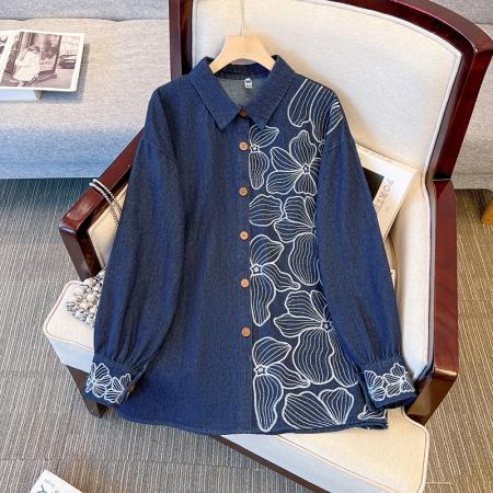 FA48189# 跨境专供东南亚爆款蓝色高端新中式国风复古重工民族长袖衬衫上衣 服裝批發女裝批發服飾貨源