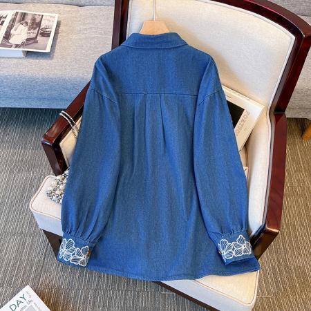 FA48189# 跨境专供东南亚爆款蓝色高端新中式国风复古重工民族长袖衬衫上衣 服裝批發女裝批發服飾貨源
