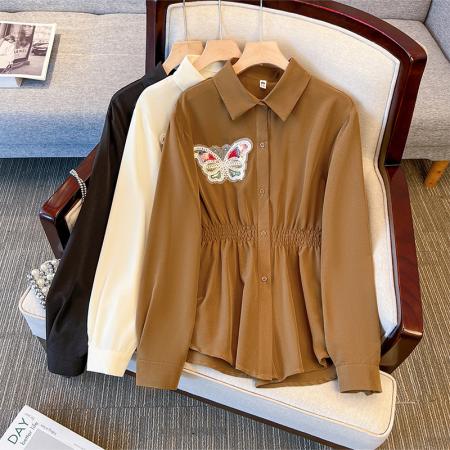 FA48190# 跨境专供东南亚爆款中国风蝴蝶重工刺绣长袖衬衫显瘦复古盘扣上衣 服裝批發女裝批發服飾貨源