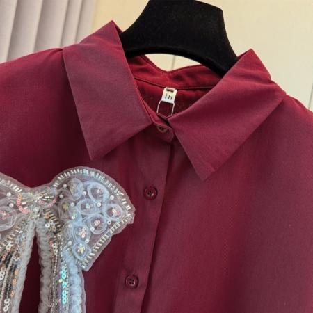 FA48193# 跨境专供秋装时尚宽松长袖衬衫文艺别致减龄设计感重工休闲上衣女 服裝批發女裝批發服飾貨源