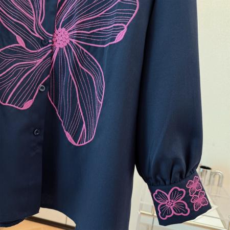 FA48195# 跨境专供春秋爆款刺绣翻领宽松显瘦休闲优雅气质高级感衬衫女上衣 服裝批發女裝批發服飾貨源