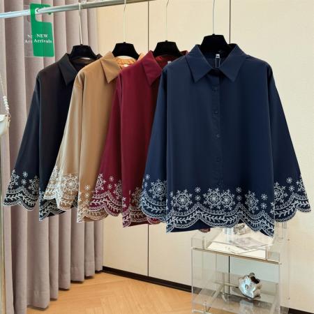 FA48196# 跨境专供法式甜美时尚刺绣衬衫新款设计感小众减龄短款上衣女 服裝批發女裝批發服飾貨源