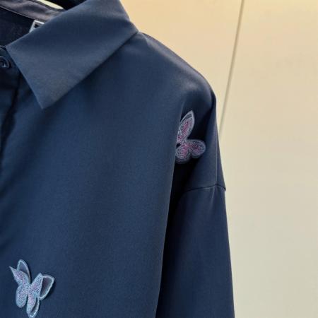 FA48197# 跨境专供早春秋新款法式洋气重工立体蝴蝶刺绣宽松长袖衬衫女 服裝批發女裝批發服飾貨源