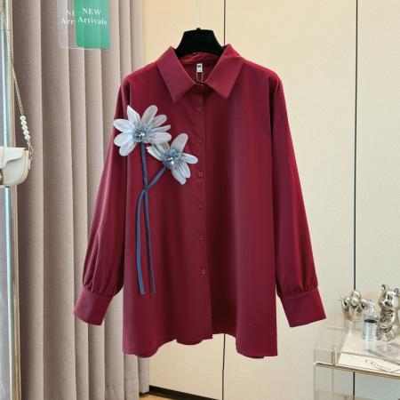 FA48198# 跨境专供春秋新款设计感韩版立体花朵装饰衬衫女甜美百搭衬衣 服裝批發女裝批發服飾貨源