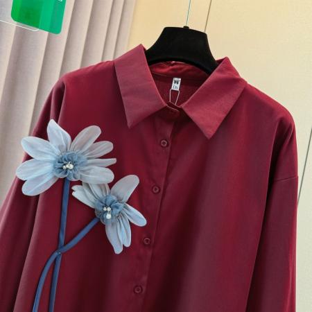 FA48198# 跨境专供春秋新款设计感韩版立体花朵装饰衬衫女甜美百搭衬衣 服裝批發女裝批發服飾貨源