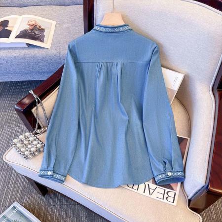 FA48199# 跨境专供春秋新款民族风长袖上衣女宽松显瘦复古设计感衬衫 服裝批發女裝批發服飾貨源