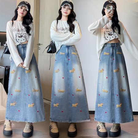 FA48201# 可爱小狗高腰半身裙休闲宽松遮肉显瘦百搭韩版大码女装230斤 服裝批發女裝批發服飾貨源