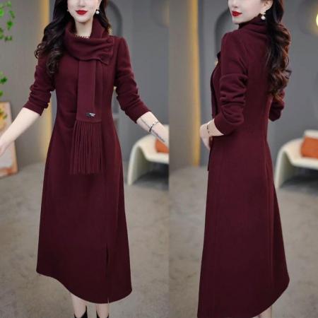 FA48207# 秋冬新款时尚气质显瘦裙设计感休闲加绒中长款打底连衣裙 服裝批發女裝批發服飾貨源