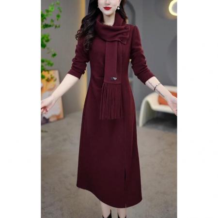 FA48207# 秋冬新款时尚气质显瘦裙设计感休闲加绒中长款打底连衣裙 服裝批發女裝批發服飾貨源