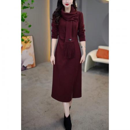 FA48207# 秋冬新款时尚气质显瘦裙设计感休闲加绒中长款打底连衣裙 服裝批發女裝批發服飾貨源