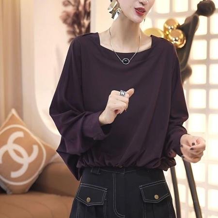 FA48208# 松弛感简约纯色T恤秋新款时尚洋气设计感宽松显瘦小衫上衣 服裝批發女裝批發服飾貨源