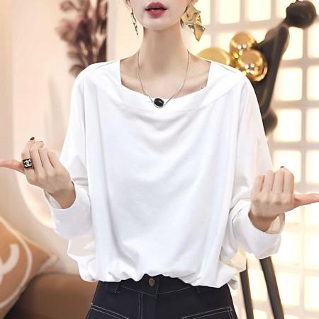 FA48208# 松弛感简约纯色T恤秋新款时尚洋气设计感宽松显瘦小衫上衣 服裝批發女裝批發服飾貨源