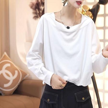 FA48208# 松弛感简约纯色T恤秋新款时尚洋气设计感宽松显瘦小衫上衣 服裝批發女裝批發服飾貨源