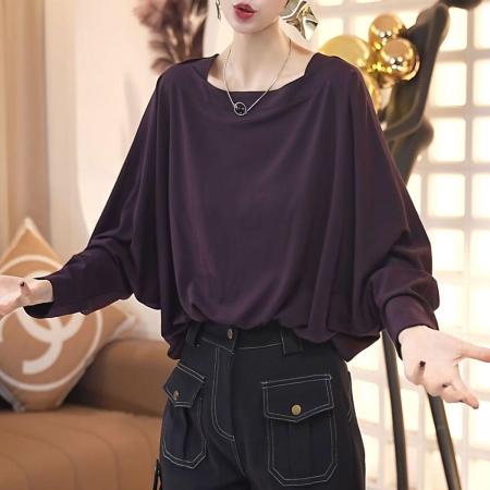 FA48208# 松弛感简约纯色T恤秋新款时尚洋气设计感宽松显瘦小衫上衣 服裝批發女裝批發服飾貨源