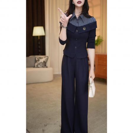 FA48211# 气质西服套装秋季新款时尚西装外套+蕾丝拼接连衣裙两件套