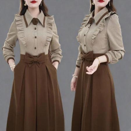 FA48212# 时尚假两件长袖连衣裙季新款洋气显瘦设计感中长款休闲裙