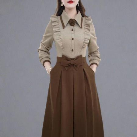 FA48212# 时尚假两件长袖连衣裙季新款洋气显瘦设计感中长款休闲裙