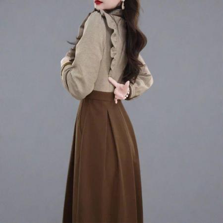 FA48212# 时尚假两件长袖连衣裙季新款洋气显瘦设计感中长款休闲裙