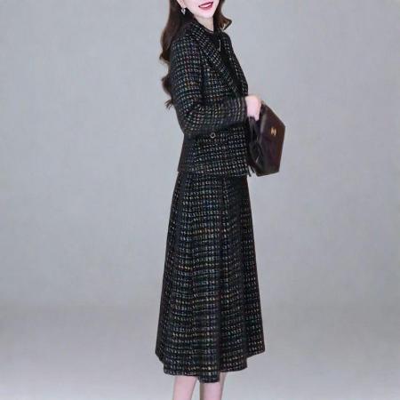 FA48214# 气质西服套装秋季新款时尚西装外套+蕾丝拼接连衣裙两件套