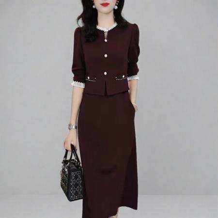 法式小香风长袖连衣裙秋季新款修身显瘦假两件A字裙潮