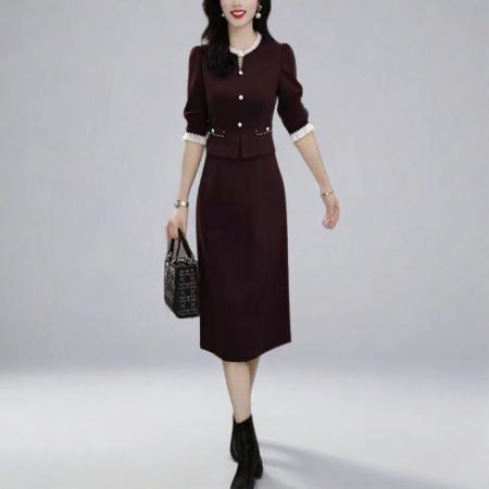 法式小香风长袖连衣裙秋季新款修身显瘦假两件A字裙潮