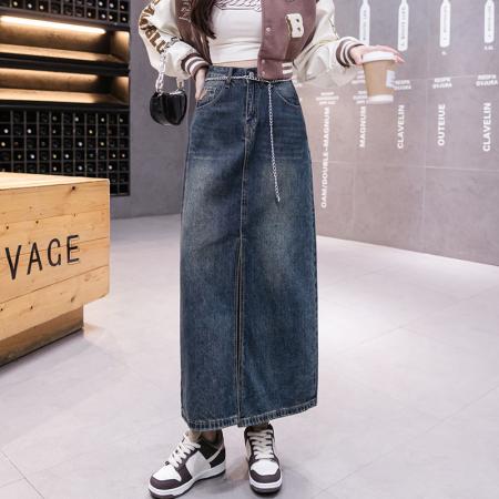 FA48219# 新款半身裙秋季长裙开叉可拆卸链子复古女舒适修身显瘦 服裝批發女裝批發服飾貨源