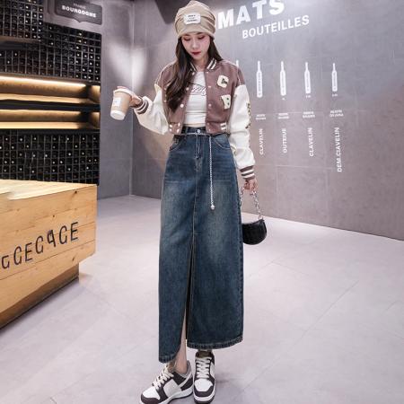 FA48219# 新款半身裙秋季长裙开叉可拆卸链子复古女舒适修身显瘦 服裝批發女裝批發服飾貨源