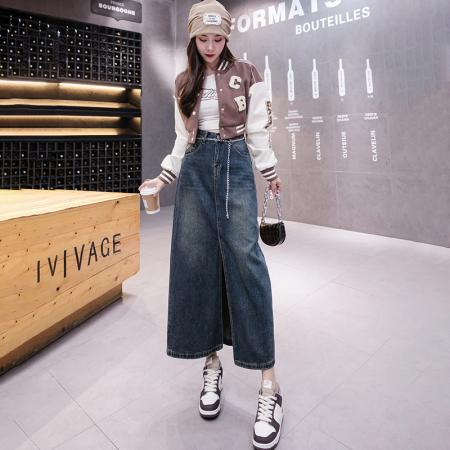 FA48219# 新款半身裙秋季长裙开叉可拆卸链子复古女舒适修身显瘦 服裝批發女裝批發服飾貨源