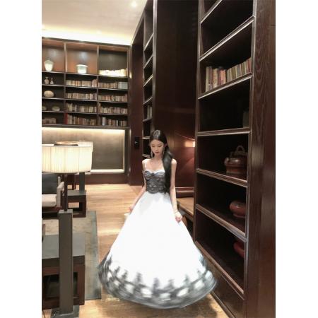 FA48224# 流晶筑梦/重工定位蕾丝清冷感梦幻蓝雪纺收腰大摆裙公主裙 服裝批發女裝批發服飾貨源