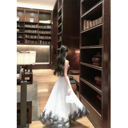 FA48224# 流晶筑梦/重工定位蕾丝清冷感梦幻蓝雪纺收腰大摆裙公主裙 服裝批發女裝批發服飾貨源