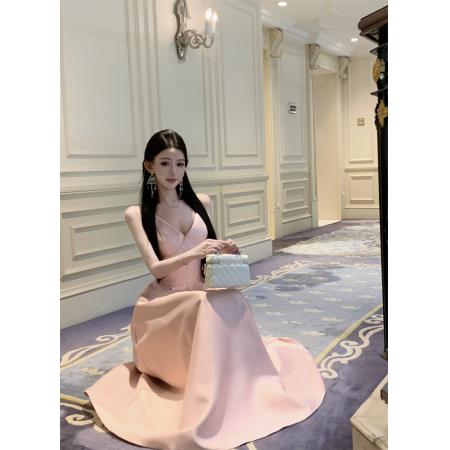 FA48227# 吊带女高级感名媛千金生日party小礼服气质长裙收腰公主裙 服裝批發女裝批發服飾貨源