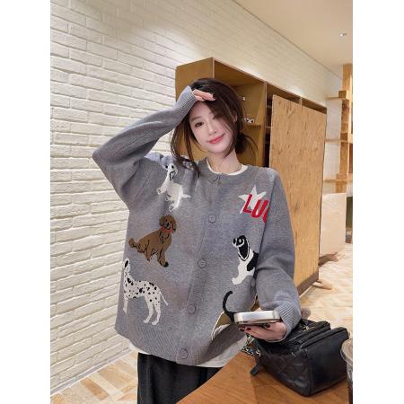 FA48241# 北极绒长袖上衣针织衫提花打底衫女秋冬开衫外套保暖毛衣 服裝批發女裝批發服飾貨源