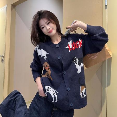 FA48241# 北极绒长袖上衣针织衫提花打底衫女秋冬开衫外套保暖毛衣 服裝批發女裝批發服飾貨源